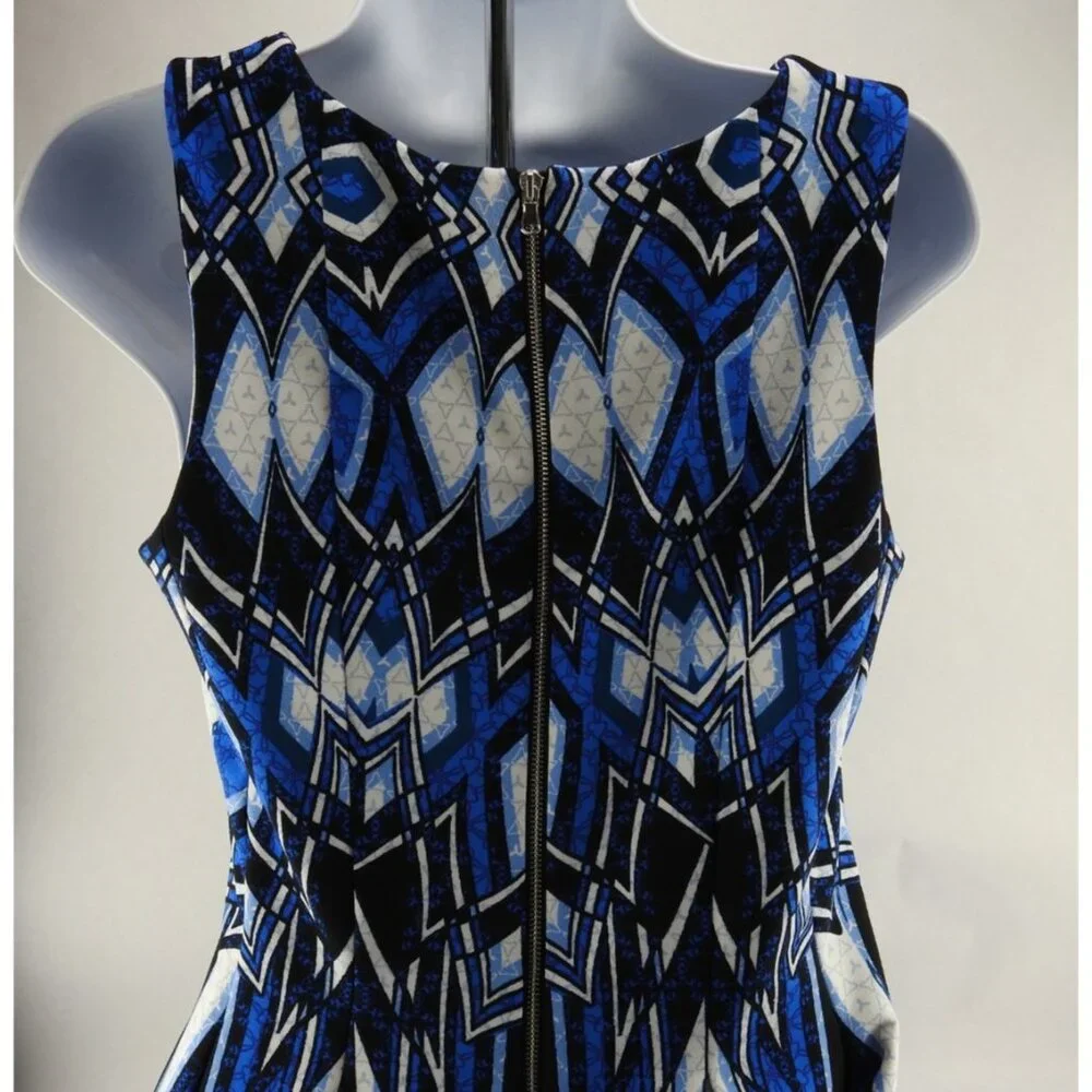 Gabby Skye Blue Geometric Fit And Flare Sleeveless Dress Womens Size 8 - Picture 5 of 9